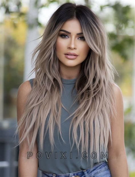 Blonde hair with grey roots | Long haircut with layers straight hair ...