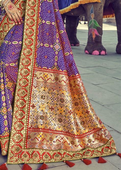 Bandhej Patola Banarasi Silk Violet Purple Bridal Saree – Sunasa