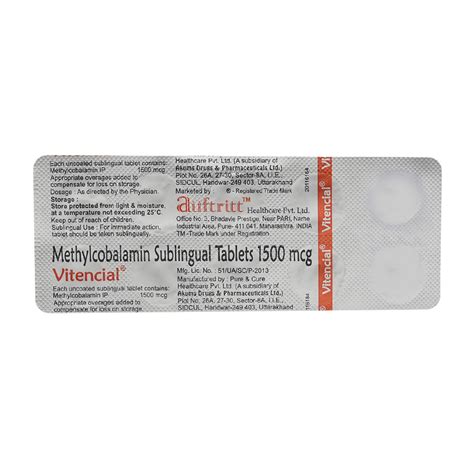 Vitencial 1500mcg Sl Tablet | Uses, Side Effects, Price | Apollo Pharmacy