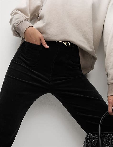 Buy Cord Patch Pocket Tea Dyed Flared Trousers at Marks & Spencer