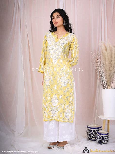 Yellow Chikankari Kurti | The Chikan Label