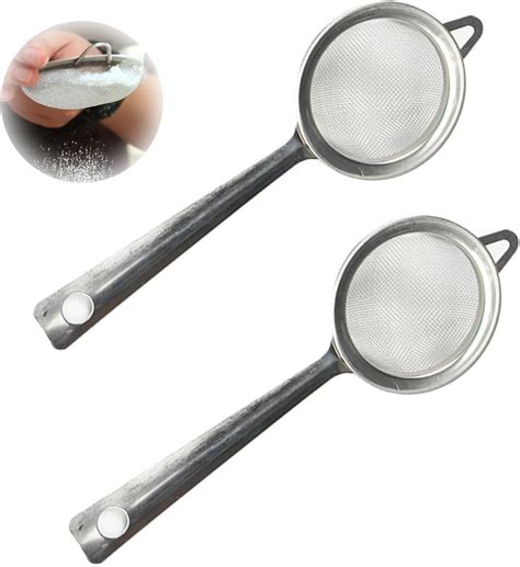 2 Pcs Tea Strainer Fine Mesh - Stainless Steel Metal Sieve with Handle ...