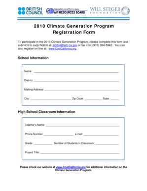 Fillable Online arb ca 2010 Climate Generation Program Registration ...