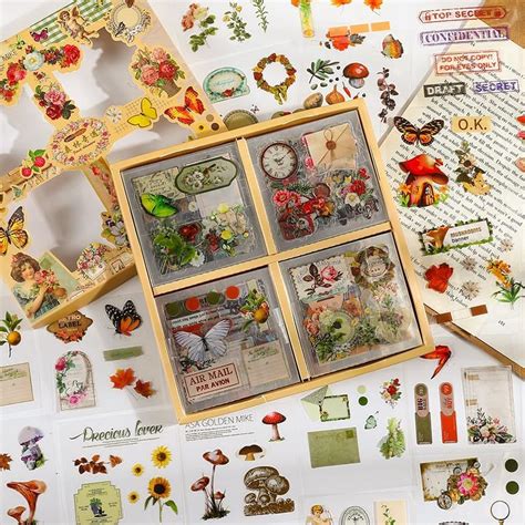 FunBlast Self Adhesive 500 Pcs /100 Sheets, Vintage Nature Stickers ...
