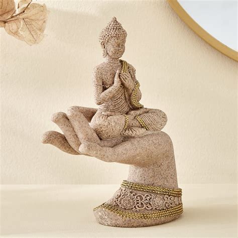 Buy Enlighten Sand Polyresin Buddha Sitting on Hand Figurine from Home ...