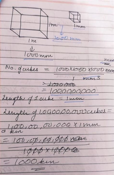 calculate the height of a pole made up of all the millimeter cubes in 1 ...
