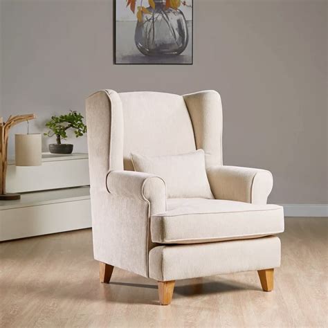 MODERN WAVE Campbell Wing Chair Solid Wood Upholstered Arm Chair ...