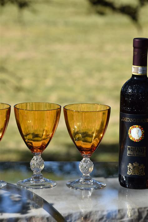 6 Vintage Amber Wine Glasses ~ Water Goblets, Cambridge, Aurora Amber ...