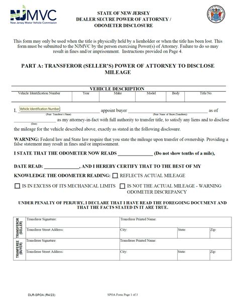 Free New Jersey Motor Vehicle (MVC) Power of Attorney | PDF | Word