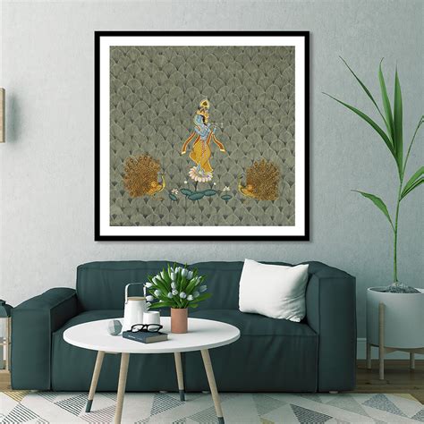 Contemporary Style Krishna Peacocks and lotus Pichwai Art Painting For ...