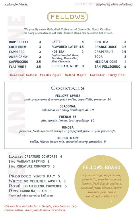 Menu at Fellows Cafe, Roswell