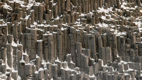 Wallpaper basalt columns, columns, stone, snow hd, picture, image