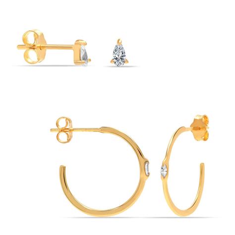 LeCalla - Buy 925 Sterling Silver 14K Gold Plated CZ Stud and Hoop ...