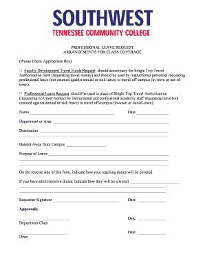 Fillable Online beta southwest tn PROFESSIONAL LEAVE REQUEST ...