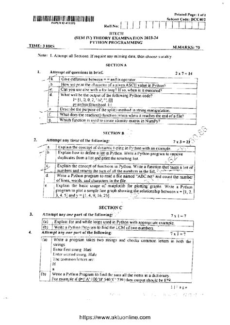 BCC402 Python Programming Theory Exam Paper - BTECH (SEM rv) - Studocu