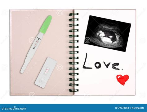 Ultrasound Film with Pregnancy Test on Recycle Notebook Stock Photo ...