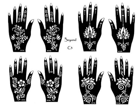 8 Sheets Stencils Tattoo Set 3 Mehndi Templatetattoo Henna Designs ...