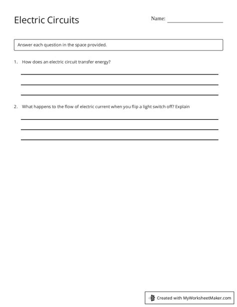 Electric Circuit Worksheet 的图像结果