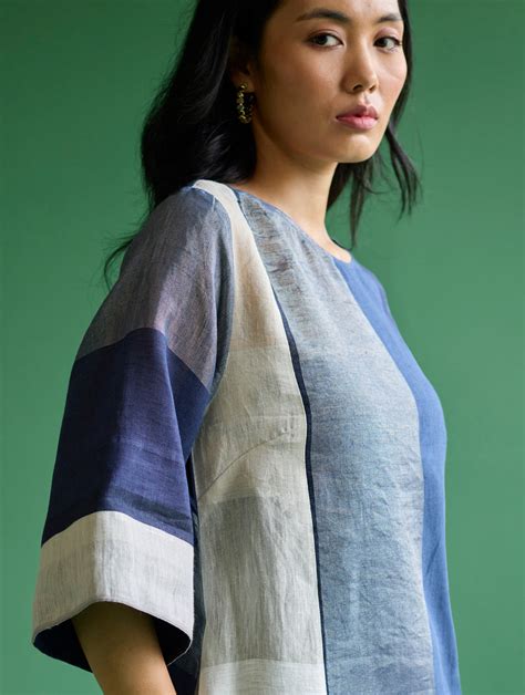 Lina Color-Blocked Linen Dress - Navy – Manan