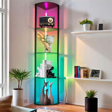 Modern 5-Tier Shelf Floor Lamp with Adjustable RGB Lighting, Floor ...