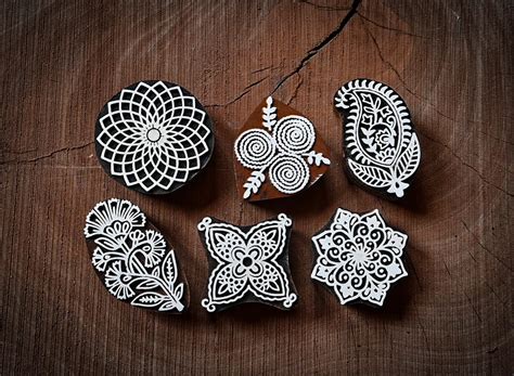 Buy A.blocks Arts Floral Wooden Printing Block Stamp for Hand Carved ...