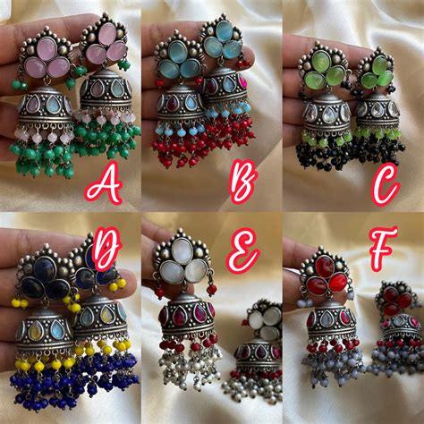 Colourful stone oxidised Jhumkas – House of Jhumkas