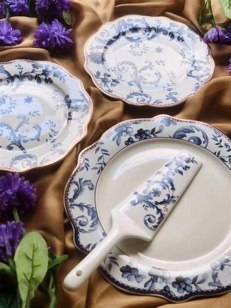 Midnight Blue 8 Pcs Snack Set (1 Serving Plate, 6 Quarter Plates, 1 Se ...