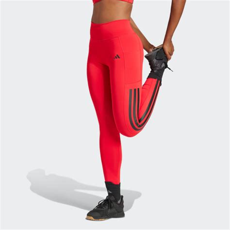 adidas Optimé 3-Stripes Full-Length Leggings - Red | Free Shipping with ...
