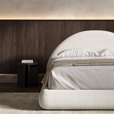 Marshmallow Bed Frame Curved in Milky White 630gsm, Boucle by Ineshi