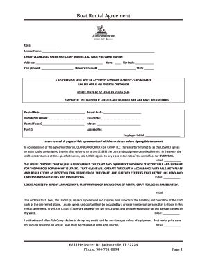 FL Fish Camp Marine Boat Rental Agreement 2016-2025 - Fill and Sign ...