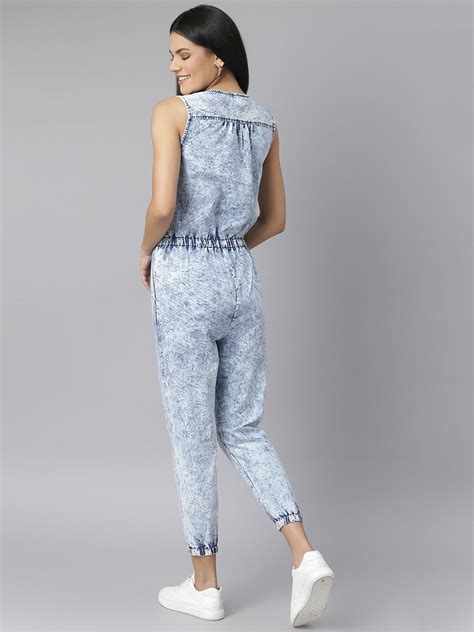 Women's Ice Blue Denim Jumpsuit with front Zip – Stylestone