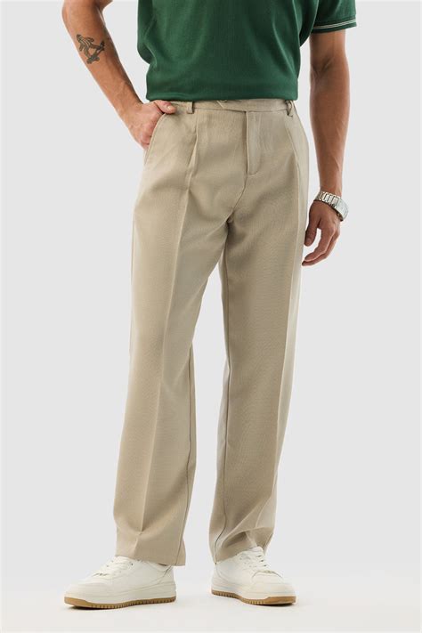 Buy Men's Regular Fit Stretch Beige Trousers Online | Snitch – SNITCH