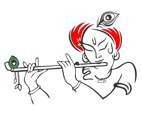 Lord Krishna With Flute Drawings