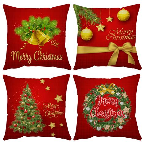 Merry Christmas Pillow Covers 20x20 Set of 4 Velvet Christmas Pillow ...