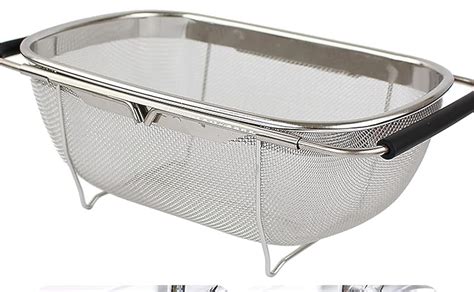 DZAWIBA Large Over The Sink Colander, 18/8 Stainless Steel Fine Mesh ...