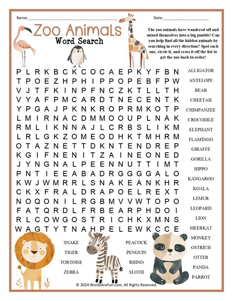 Animal Word Search Puzzles