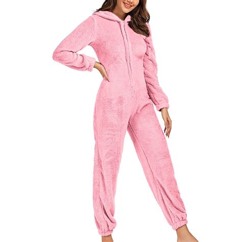 ABATAB Womens Fleece Lined Pajamas Onesie Warm Warm Romper Sleepwear ...