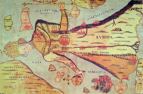 "Europe as a Queen" map. Made popular in the 1500s, the map shows ...