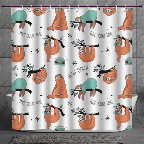 SCOCICI Unique Shower Curtain 2.0 [ Sloth,Pattern with Cute Hand Drawn ...