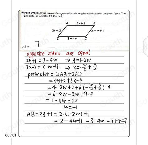 Solved: PERSEVERE ABCD is a parallelogram with side lengths as ...