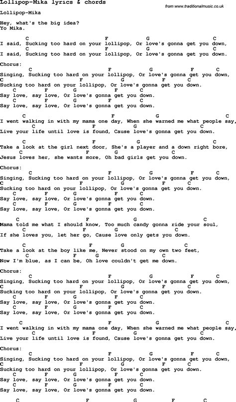 Love Song Lyrics for:Lollipop-Mika with chords.