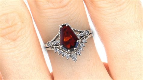 Antique Coffin Shaped Red Garnet Engagement Ring Set Art Deco - Etsy
