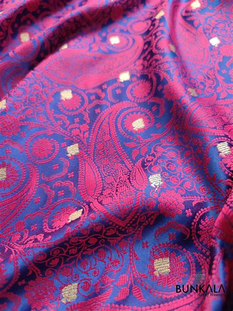 Shop Blue and Purple Paisley Design Mashru Silk Jamewar Banarasi Saree ...