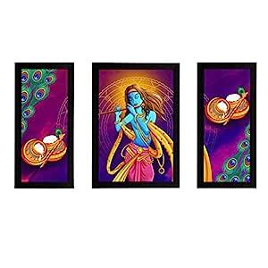 eCraftIndia Set of 3 Lord Krishna Satin Matt Texture UV Art Painting ...