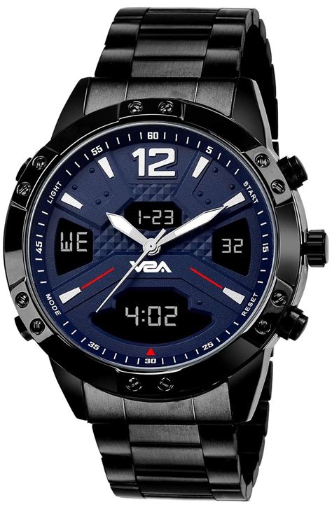 V2A Unique Dress Casual Blue Display Analog-Digital Stainless Steel ...