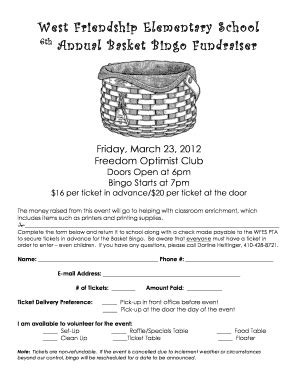 Fillable Online 6th Annual Basket Bingo Fundraiser - wfesptayolasitecom ...