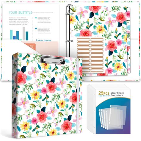 3 Ring Binder, 1 Inch Round Ring Binder with Sheet Protectors, Tab ...