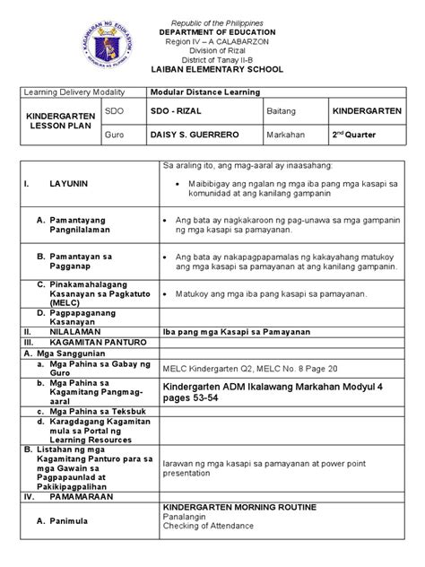 Image result for Lesson Plan for Cot Printable