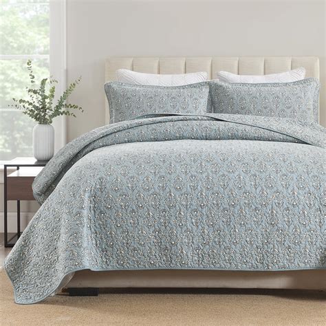 Bedduvit Dusty Blue Floral Quilt - 100% Organic Cotton King Size Quilt ...