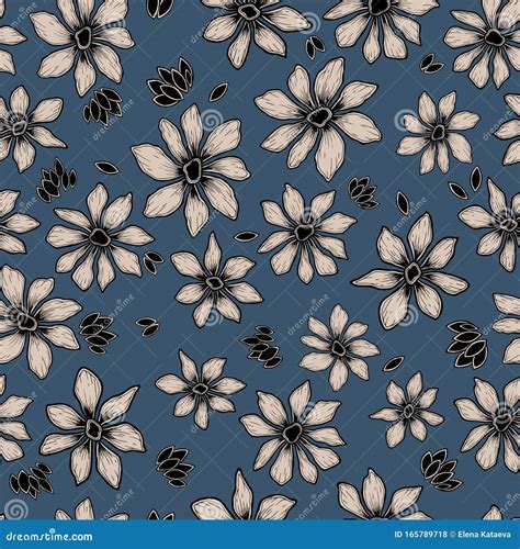 Simple Silhouettes of Daisies Black and White on a Dark Background Pattern Stock Vector ...